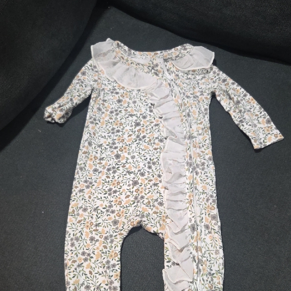 Baby Essentials Floral Ruffle Bodysuit - Cream and Gray